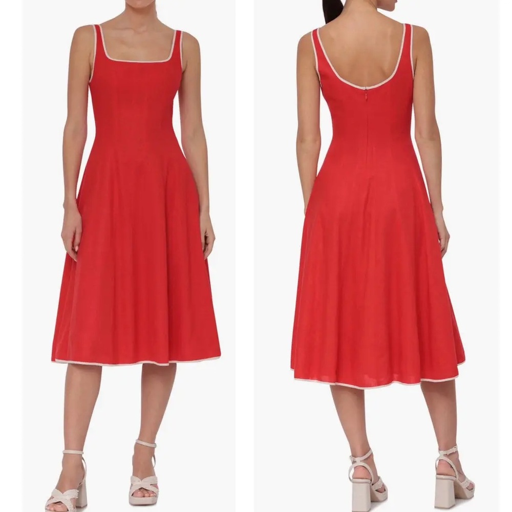 7 For All Mankind Red Linen Sleeveless Fit-n-Flare Summer Midi Dress Small